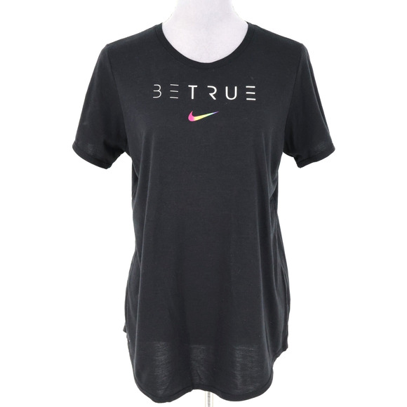 Nike Top Womens XL Black Cotton Blend Dri Fit Tee Shirt Be True Gym Athleisure - Picture 1 of 14